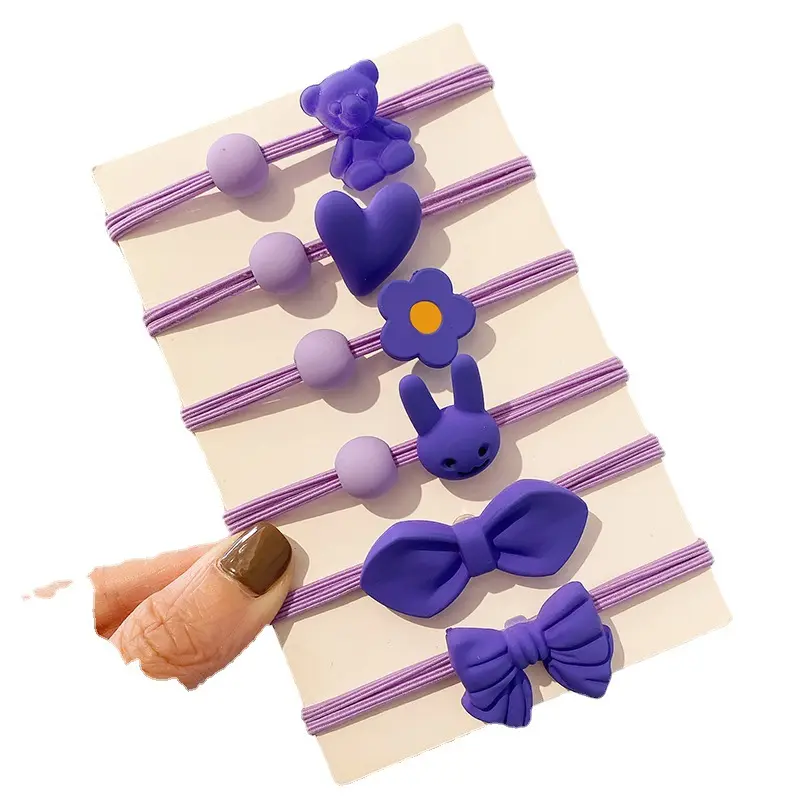 Accessori per capelli coda di cavallo per bambini svegli simpatico cartone animato fiore viola elastico per capelli elastico in plastica colorata vendita calda