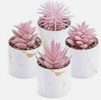 Tanaman Sukulen Buatan Grosir, Pot Plastik Pink, Set 4 Sukulen Mini Palsu, Tahan Lama, Ramah Lingkungan, Cocok untuk Pernikahan