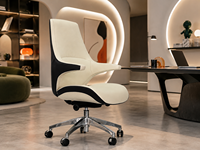 Chaise de bureau de direction moderne de luxe à dossier moyen en cuir PU avec accoudoirs intégrés, base en aluminium, pivotante et réglable