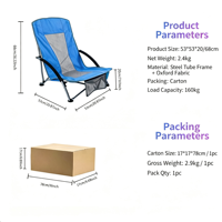 Chaise de camping pliante légère à dossier haut en maille, siège bas, en tissu Oxford, portable, pour extérieur et plage