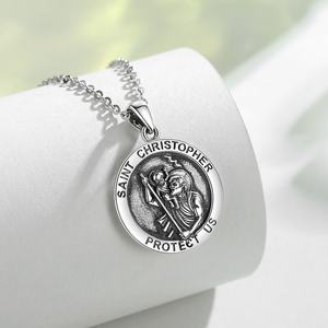 Isunni Sieraden S925 Vintage Geoxideerde Saint Christopher Ketting Trendy Gravure Tekst Voor Verloving Bruiloft Of Feest - Product Image 2