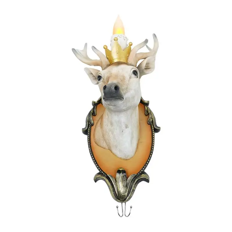 Deer Head Wall Mounted Deer Head Wall Sculpture Hanging Decor with 3D Real Flame LED Candle Light