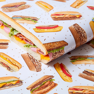 Cấp thực phẩm không thấm mỡ giấy biểu tượng tùy chỉnh in bánh sandwich Burger gói giấy sáp giấy phân hủy sinh học an toàn nhanh chóng thực phẩm đóng gói - Product Image 1