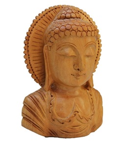 Sculpture de tête de Bouddha en bois artisanale, style zen asiatique, décoration de table, décoration intérieure, pièce d'art pour salon, 100% fait main - Product Image 1