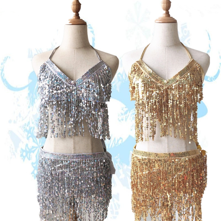 Костюм для танца живота, эротический костюм для джазовых танцев, костюм с блестками и бахромой, сценический костюм