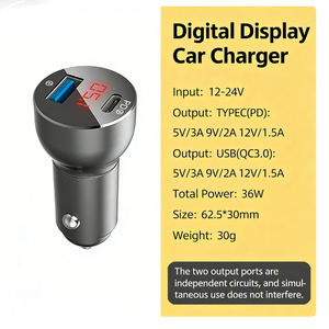 Cargador de Coche con Pantalla Digital y Doble Puerto PD QC3.0, Cargador de Coche de Doble Puerto, Productos Inteligentes, Gadgets Electrónicos, Productos de Tendencia - Product Image 5