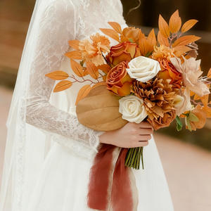 <span class=keywords><strong>Bouquet</strong></span> <span class=keywords><strong>de</strong></span> <span class=keywords><strong>mariée</strong></span> artificiel en soie, roses champagne orange, toucher réaliste, pour mariage, <span class=keywords><strong>mariée</strong></span>, demoiselle d'honneur - Product Image 2
