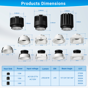 Luz Empotrada de 3 Pulgadas AC120V, Anillo de Luz LED Empotrable sin Marco de 12/15/18W 5CCT, IP54, Aluminio, Moderna, para Uso en Interiores - Product Image 2