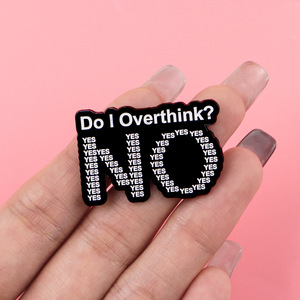 Spilla smaltata divertente e psicologica con scritta 'Do I Overthink' e 'Yes Filled No', Regalo per chi pensa troppo, Consapevolezza sulla salute mentale - Product Image 3