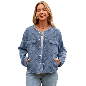 Chaqueta Vaquera Acolchada Lavada Ecológica para Mujer, Sexy, Corte Corto, Secado Rápido, Transpirable, 100% Algodón, Manga Larga, Abotonada, Verano - Product Image 4