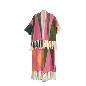 Giacca Casual da <span class=keywords><strong>Donna</strong></span> con Maniche a Tre Quarti, Patchwork a Blocchi di Colore e Frange, Moda Sehe - Product Image 5