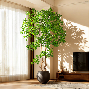 Árbol de Banyan Artificial de Plástico de Alta Calidad al por Mayor en Maceta de Piedra de Agua, Decoración para el Hogar al Aire Libre, Planta en Maceta Alta - Product Image 4