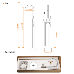 Grifo mezclador de ducha y bañera independiente de oro cepillado con 2 manijas, de <span class=keywords><strong>suelo</strong></span>, con válvula de cerámica - Product Image 6