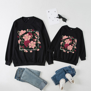 Personnalisé automne correspondant famille chemise grande fleur imprimé sweat-shirt maman <span class=keywords><strong>papa</strong></span> et moi vêtements privé impression Logo vêtements - Product Image 3