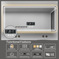Miroir de salle de bain rectangulaire à LED avec écran tactile intelligent Bluetooth, affichage de l'heure, éclairage LED, anti-buée, 12V 5A, haute technologie