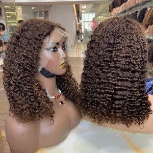 Prix de gros Perruques en cheveux humains à 200% de densité Super Double Drawn 14 pouces Bouclés Birmanes Perruques frontales 13*4 - Product Image 3