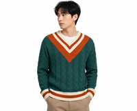 Pull de cricket en tricot pour homme, couleur unie, col en V, 100% coton, anti-boulochage, séchage rapide, anti-plis, décoration vintage
