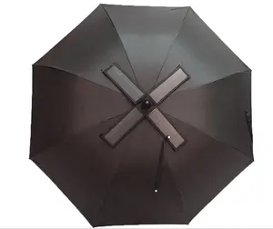 free sample China supplier concise pure black straight Solar fan USB umbrella