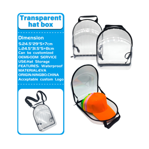 Custom Clear PVC Plastic <strong>Baseball</strong> <strong>Cap</strong> Case Carrying 4-6 <strong>Caps</strong> Luggage Box <strong>Bag</strong> with Shoulder Strap and logo - Product Image 2
