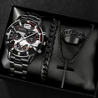 Coffret Cadeau Luxe HBC 2026 Montre et Bijoux pour Homme avec Montre, Collier Croix, Bracelet et Bague pour la Fête des Pères et la Saint-Valentin