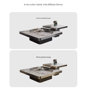 طاولة قهوة عصرية فاخرة مربعة من الرخام والستانلس ستيل الذهبي، متعددة الوظائف وقابلة للتمدد بتصميم كلاسيكي لأثاث غرفة المعيشة المنزلية - Product Image 5