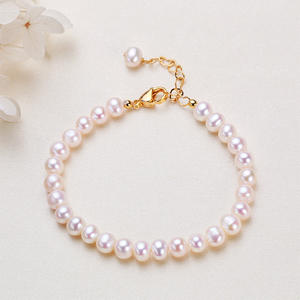 สร้อยข้อมือไข่มุกน้ำจืดสีขาวใกล้เคียง สำหรับผู้หญิง งานแฮนด์เมด เครื่องประดับไข่มุกน้ำจืด ชุบทองแดงสไตล์จูจี้ - Product Image 1