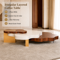 Table basse moderne de luxe irrégulière à plusieurs niveaux, en bois grainé doré, pour salon, hôtel, villa, mobilier XIAOMAN