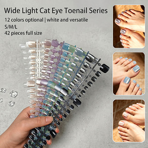 Uñas postizas de color sólido con efecto ojo de gato, 42 piezas, tamaño completo, kit al por mayor - Product Image 1