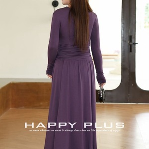 เดรสทรงวีคอจีบพลีทเข้ารูป ไซส์พลัส สีม่วงเปอร์เซีย แขนยาว สำหรับผู้หญิง - Product Image 5