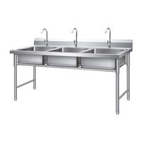 Évier de cuisine professionnel en acier inoxydable 304, double ou triple bac, sur pieds réglables, finition brossée mate, personnalisable