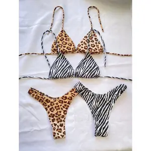HUILIN Factory Fashion Leopard Bikini Set Wholesale Mini Micro Triangle 2 Piece Swimsuit Custom Swimwear