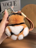 Porte-clés en peluche patte de tigre mignonne en fourrure de lapin, pompon moelleux, breloque de sac, décoration de sac à main, porte-clés de voiture, vente en gros