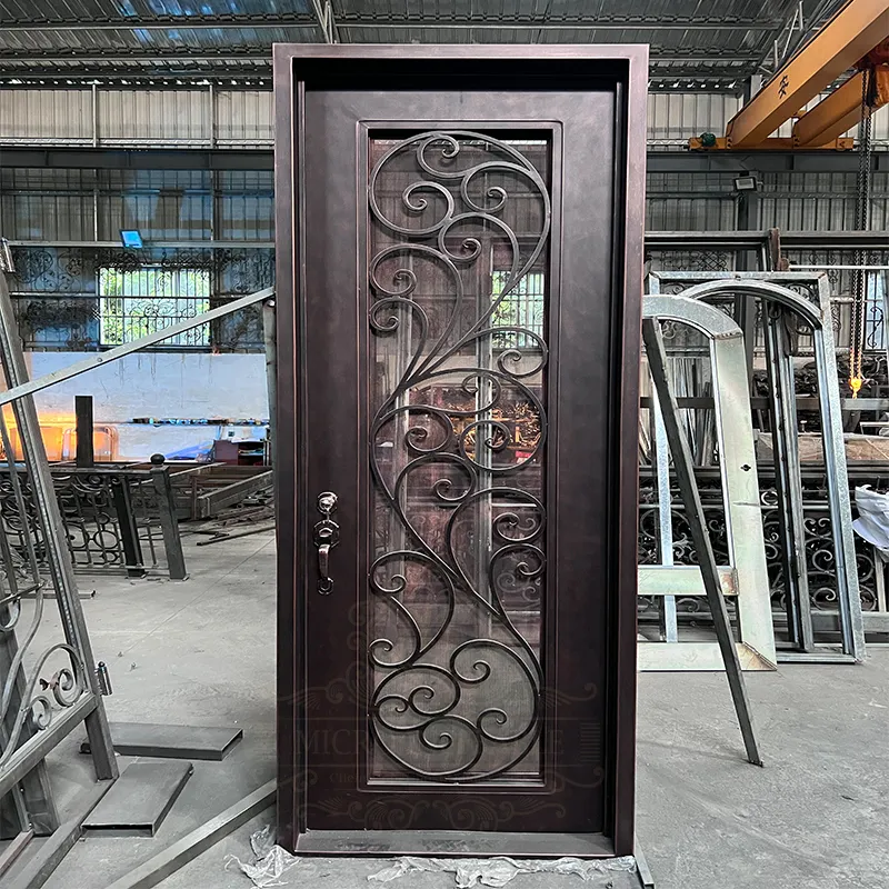 Modern Design Decorative Double Security Door Wrought Iron Front Entry Main Iron Door