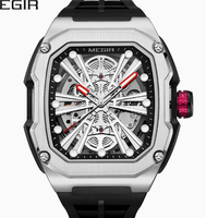 Reloj Mecánico Automático MEGIR 8607 Oficial para Hombre, Diseño Tonneau, Doble Esqueleto, Resistente al Agua, Reloj Masculino Moderno
