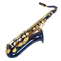 Bb Tenor Saxophone Brass Body Lacquered Finish Blue with Gold Keys B Flat Woodwind Musical Instrument for Band Stage Performance