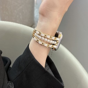 Tschick, correa de Metal de lujo para Apple Watch, pulsera de perlas, cadena <span class=keywords><strong>Iwatch</strong></span> <span class=keywords><strong>8</strong></span> 7 6 5 4 SE 40 <span class=keywords><strong>41</strong></span> 44 45mm, muñeca dulce de cuero para mujer - Product Image 5