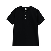 Camiseta de Algodón de 250g, Estilo Vintage, Cuello Henley, Holgada y Gruesa, para Hombre y Mujer, Manga Corta