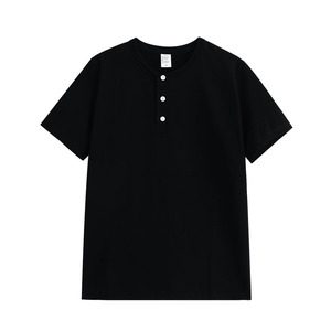Camiseta de Algodón de 250g, Estilo Vintage, Cuello Henley, Holgada y Gruesa, para Hombre y Mujer, Manga Corta - Product Image 2