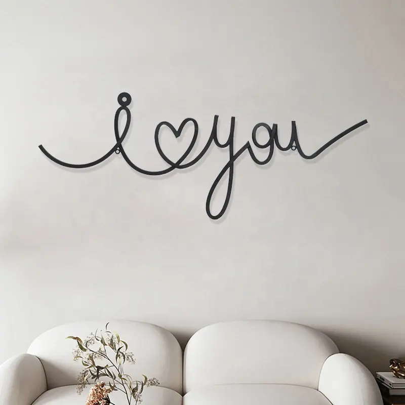 Metal Wall Word Sculpture "i love you" Design Wire Sign Wall Decoration Black Letter Shape Home Decor