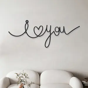 Escultura de Metal con forma de letra negra para decoración del hogar, letrero de alambre con diseño de "i love you"