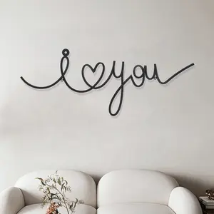 Metal Wall Word Sculpture "i Love You" Design Wire Sign Wall Decoration Black Letter Shape Home Decor