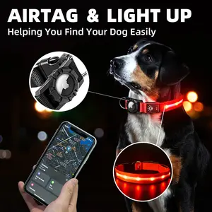 Type C Rechargeable Glow Light Up Waterproof Holder Case Locator Led Airtag Pet Dog Collar