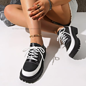 Color Block Autumn British Style Thick Heel Low Ankle Flats New Arrival Plus Size <b>Tie</b> <b>Back</b> Retro Small Leather Shoes - Product Image 4