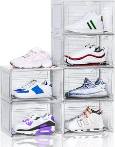 10 gói hộp giày có thể xếp chồng lớn tổ chức thả bên Sneaker lưu trữ chúng tôi Kích thước 13 dày nâng cấp mạnh mẽ giày lưu trữ hộp container - Product Image 4