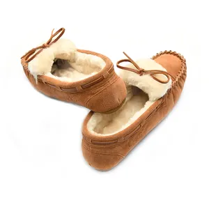 Заказной логотип Отличная замша Корова кожа мех зимняя повседневная обувь мокасины для женщин