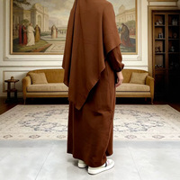 Khimar de una sola capa de tela crepé suave y transpirable de color puro con conjunto de abaya del mismo color para la oración del Eid para mujeres