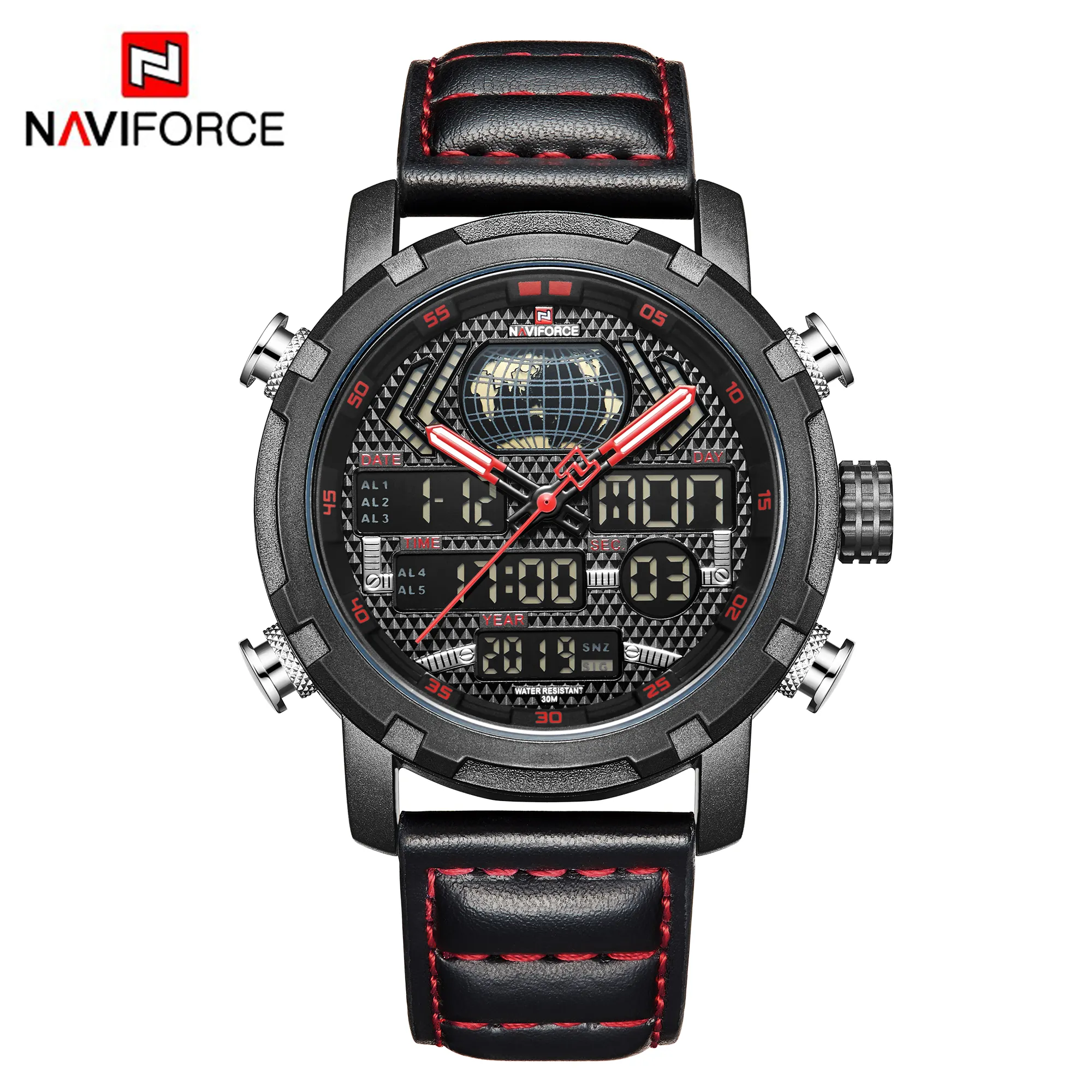NAVIFORCE — montre de sport analogique pour hommes, horloge numérique en cuir décorative, accessoire de luxe, modèle NF9160