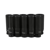 Oem Pexmartools Jeu de douilles profondes 1/2" Cr-Mo, 15 pièces, pour réparation automobile, jeu d'outils à douilles à chocs profondes, kit d'outils à main