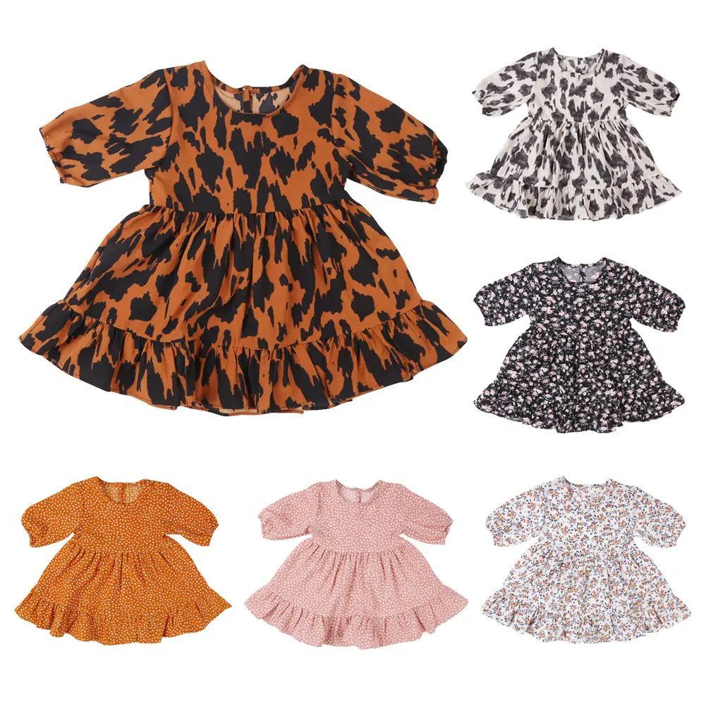 2021 New Summer Children's Skirt Girls Solid Color Long-sleeved One-piece Skirt Summer Dress