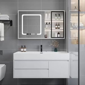 Modern Plywood Bathroom Vanity Cabinet Wash Basin LED Touch Illuminate Mirror Waterproof Eco-Friendly 1 Year Warranty Hotel Use - Product Image 3